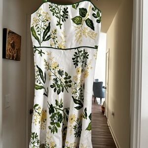 LOFT Green Strapless A-Line Dress for Wedding Guest